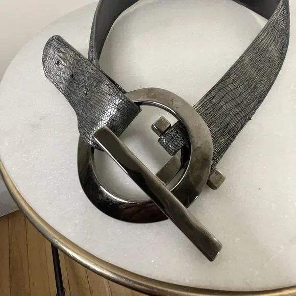 Sandy Duftler Designs Gray Metallic Snakeskin Leather Belt  display picture 3
